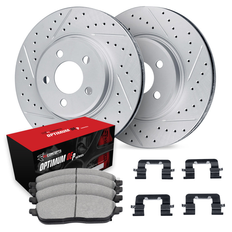 R1 12-16 Hyundai Elantra GT Front Drill/Slot Carbon Coated Rotor Set w/Optimum Pads