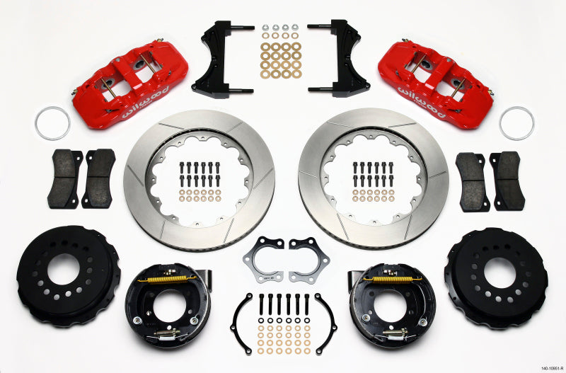 Wilwood AERO4 Rear P-Brake Kit 14.00in Red Mopar/Dana 2.36in Off w/Snap Ring Bearing