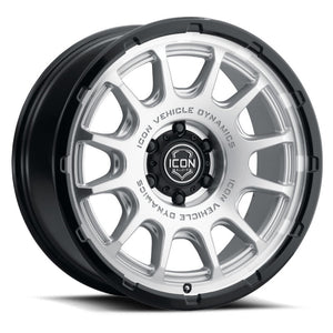 ICON Alloys Rancho 20x9 / 6x5.5 / 0mm / 5in BS Silver Machined w/ Gloss Black Lip Wheel