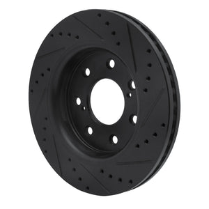 R1 10-14 Ford F-150 4WD Front Left Drilled & Slotted Black Brake Rotor