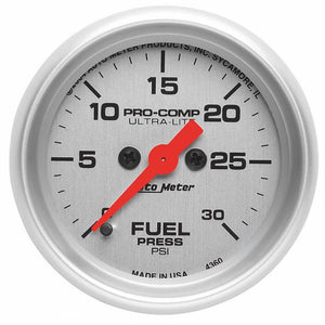 Autometer Ultra-Lite 52mm 0-30 PSI Full Sweep Electronic Fuel Pressure Gauge