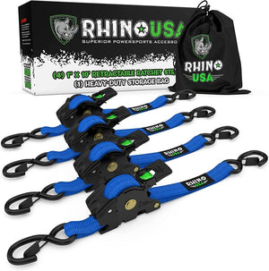 Rhino USA Retractable Ratchet Straps (4Pk 1Inx10Ft) (Blue)