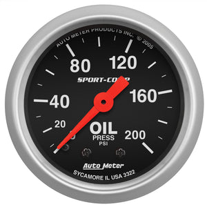 Autometer Sport Comp 52mm Mechanical 0-200 PSI Oil Pressure Gauge