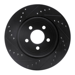 R1 05-23 Chrysler 300 Rear Right Drilled & Slotted Black Brake Rotor