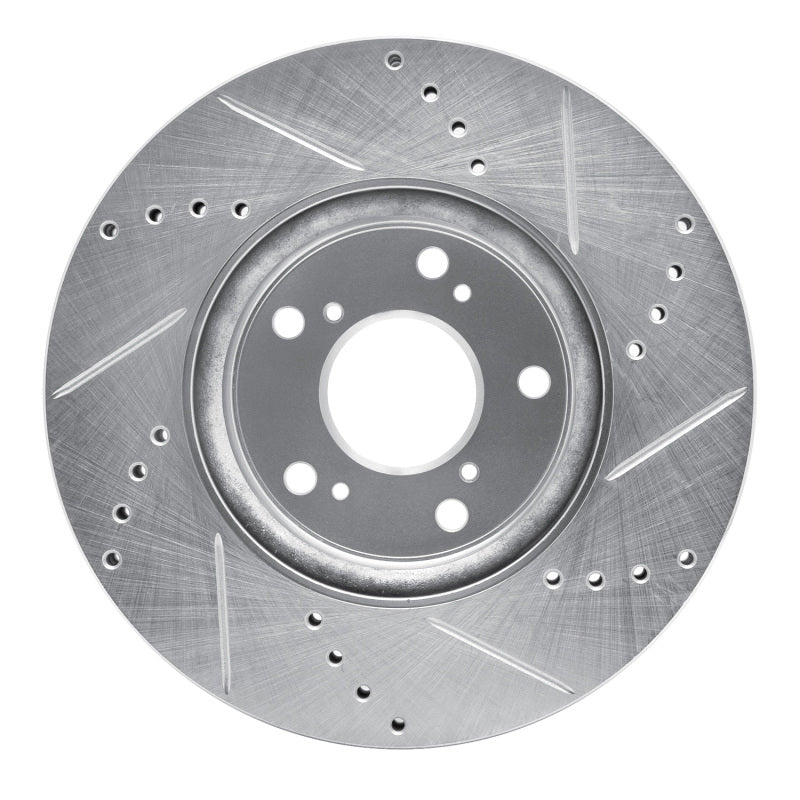 R1 13-25 Honda Civic Hatchback Front Left Drilled & Slotted Silver Brake Rotor
