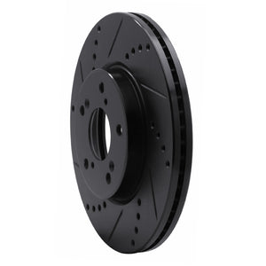 R1 13-25 Honda Civic Sedan Front Left Drilled & Slotted Black Brake Rotor