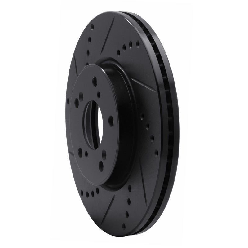 R1 13-25 Honda Civic Sedan Front Left Drilled & Slotted Black Brake Rotor