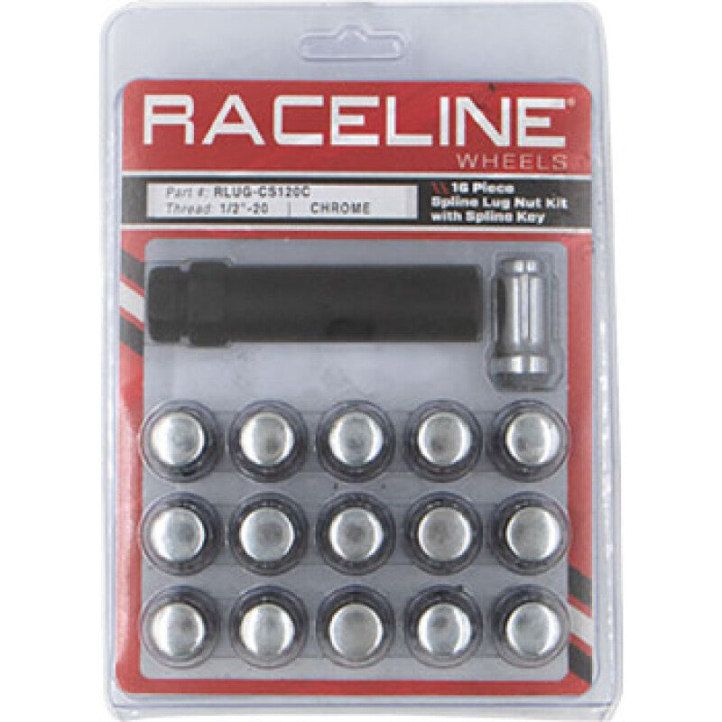 Raceline Spline Lug Nut Kit with Spline Key 1/2in-20 - 16 Pack - Chrome