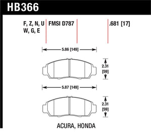 Hawk 04+ Accord TSX / 99-08 TL / 01-03 CL / 08+ Honda Accord EX HPS Street Front Brake Pads