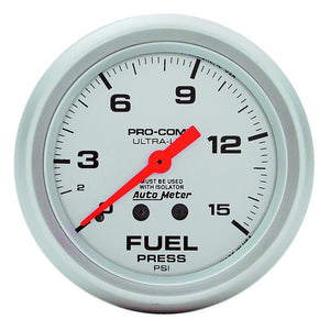 AutoMeter Gauge Fuel Pressure 2-5/8in. 15PSI Mechanical W/Isolator Ultra-Lite
