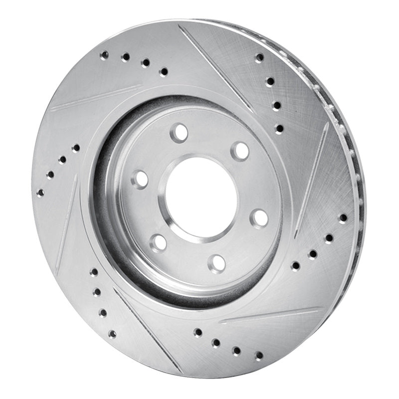 R1 05-25 Nissan Frontier Front Left Drilled & Slotted Silver Brake Rotor