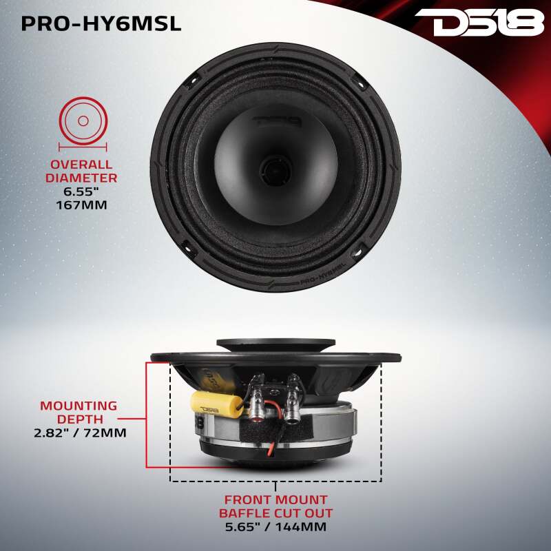 DS18 6.5in 150 Watts RMS 8 ohm Mid-Range Loudspeaker Shallow Grill Included