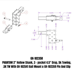 Gen-Y Phantom 2in Hollow Shank 4.5in Drop 500lb TW 12K Hitch w/GH-102541/GH-102359 (No Flat Towing)