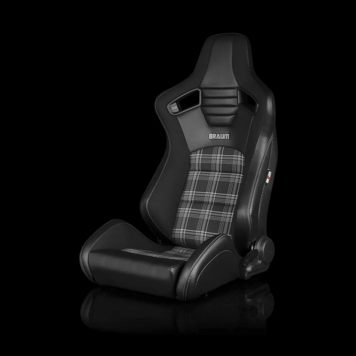 BRAUM Racing ELITE-S Series Sport Reclinable Seats - Priced Per Pair BLack Leatherette / Grey Plaid