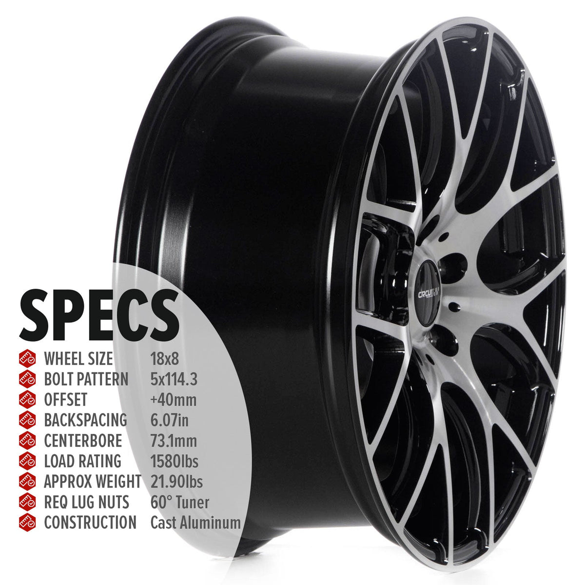 Circuit Performance CP31 Gloss Black/Machined 5x114.3 | 18x8 | +40mm / 6.07