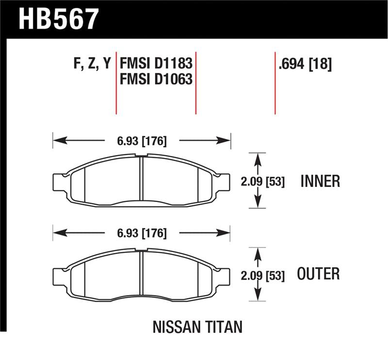 Hawk 04-06 Infiniti QX56 / 05-06 Armada / 04 Pathfinder / 04-07 Titan LTS Street Front Brake Pads