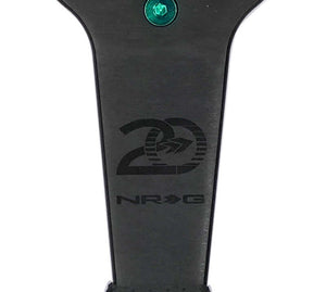 NRG Steering Wheel 1.5in Dish 350mm Black Perforated Leather - Emerald Stitching - Reinforced Spoke