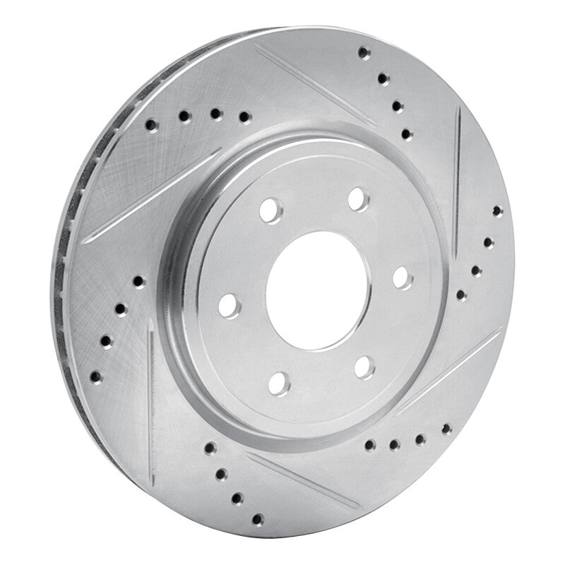 R1 2005-2025 Nissan Xterra Front Right Drilled & Slotted Silver Brake Rotor