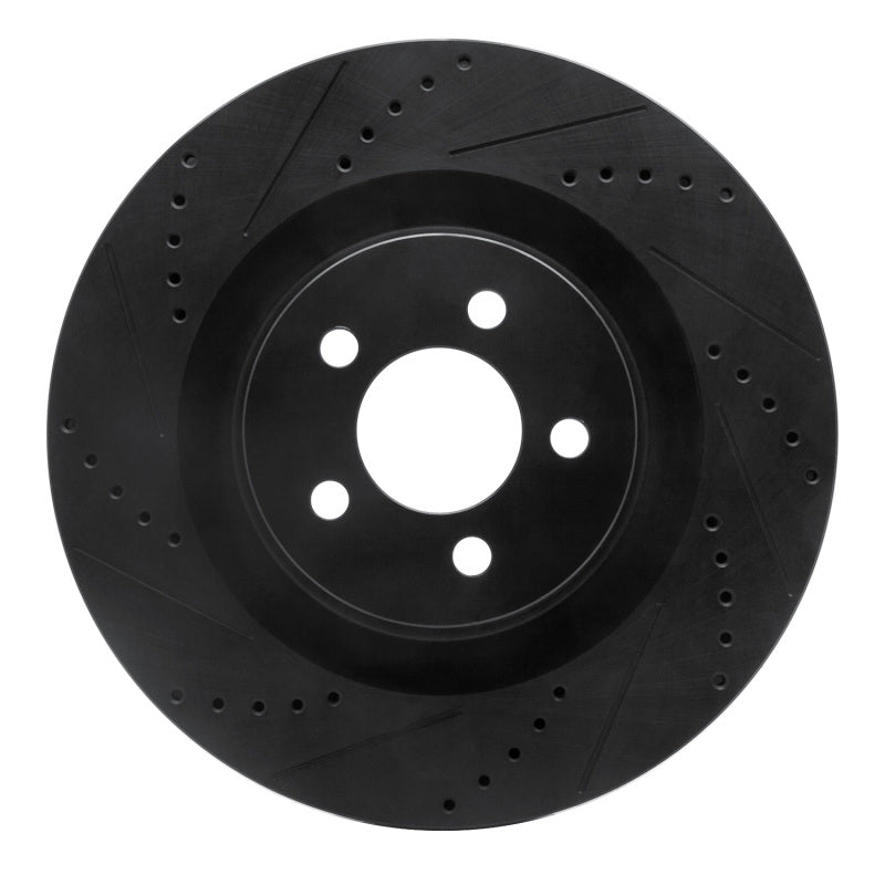 R1 05-23 Chrysler 300 Front Left Drilled & Slotted Black Brake Rotor