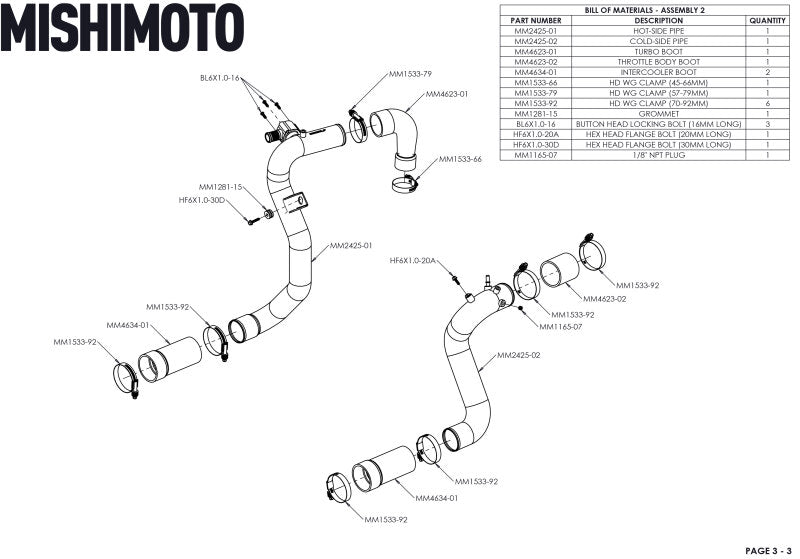 Mishimoto 21+ Bronco 2.3L High Mount INT Kit BK Core BK Pipes