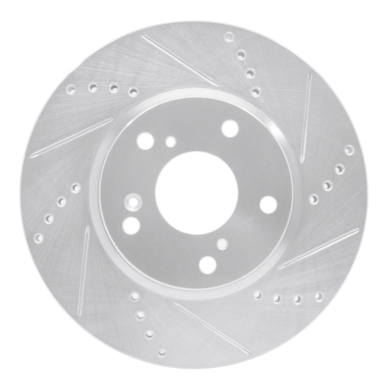 R1 16-25 Honda Civic Hatchback Front Right Drilled & Slotted Silver Brake Rotor