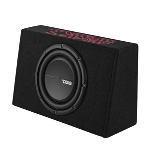DS18 Single 10in Shallow Enclosure w/ Subwoofer 350 Watts RMS Sealed Black Carpet Amplified