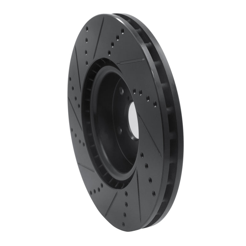 R1 05-17 Subaru WRX STI Front Right Drilled & Slotted Black Brake Rotor