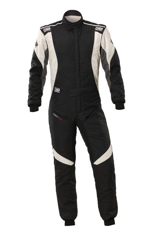 OMP FIRST EVO OVERALL my2025 FIA 8856-2018/SFI BLACK / WHITE SZ 62