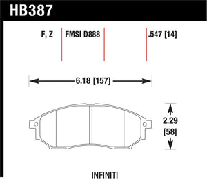 Hawk 09 350z/ 05-08 G35/09-12 G37 w/o Brembo HPS Street Front Brake Pads
