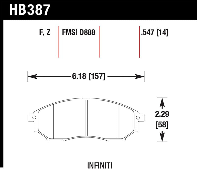 Hawk 09 350z/ 05-08 G35/09-12 G37 w/o Brembo HPS Street Front Brake Pads