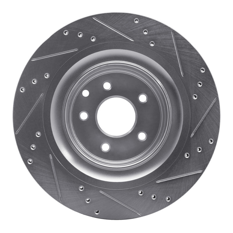 R1 09-20 Nissan 370Z Rear Left Drilled & Slotted Silver Brake Rotor