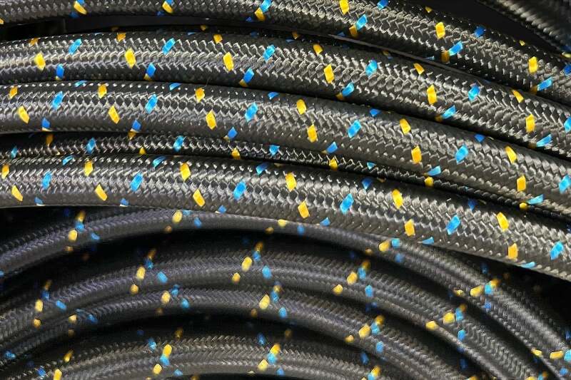 GReddy AN12 REUSABLE HOSE NYLON BRAIDED BLACK/GOLD/BLUE (PRICED PER FOOT)