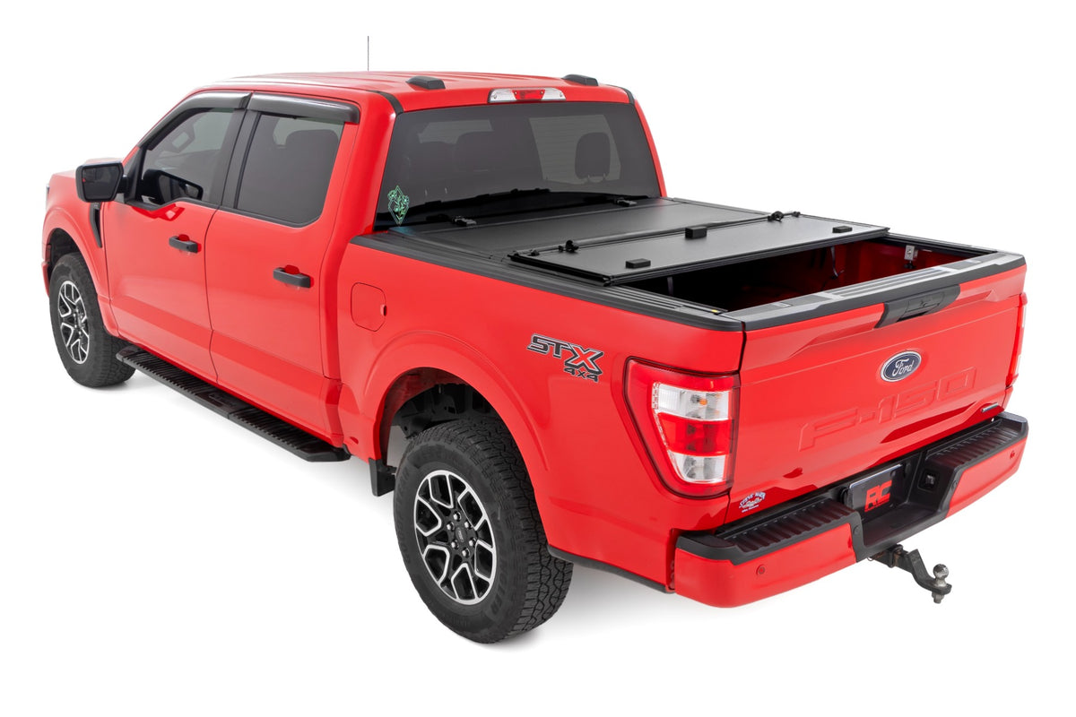 Rough Country Hard Tri-Fold Flip Up Bed Cover | Ford F-150 2WD/4WD (2015-2020)