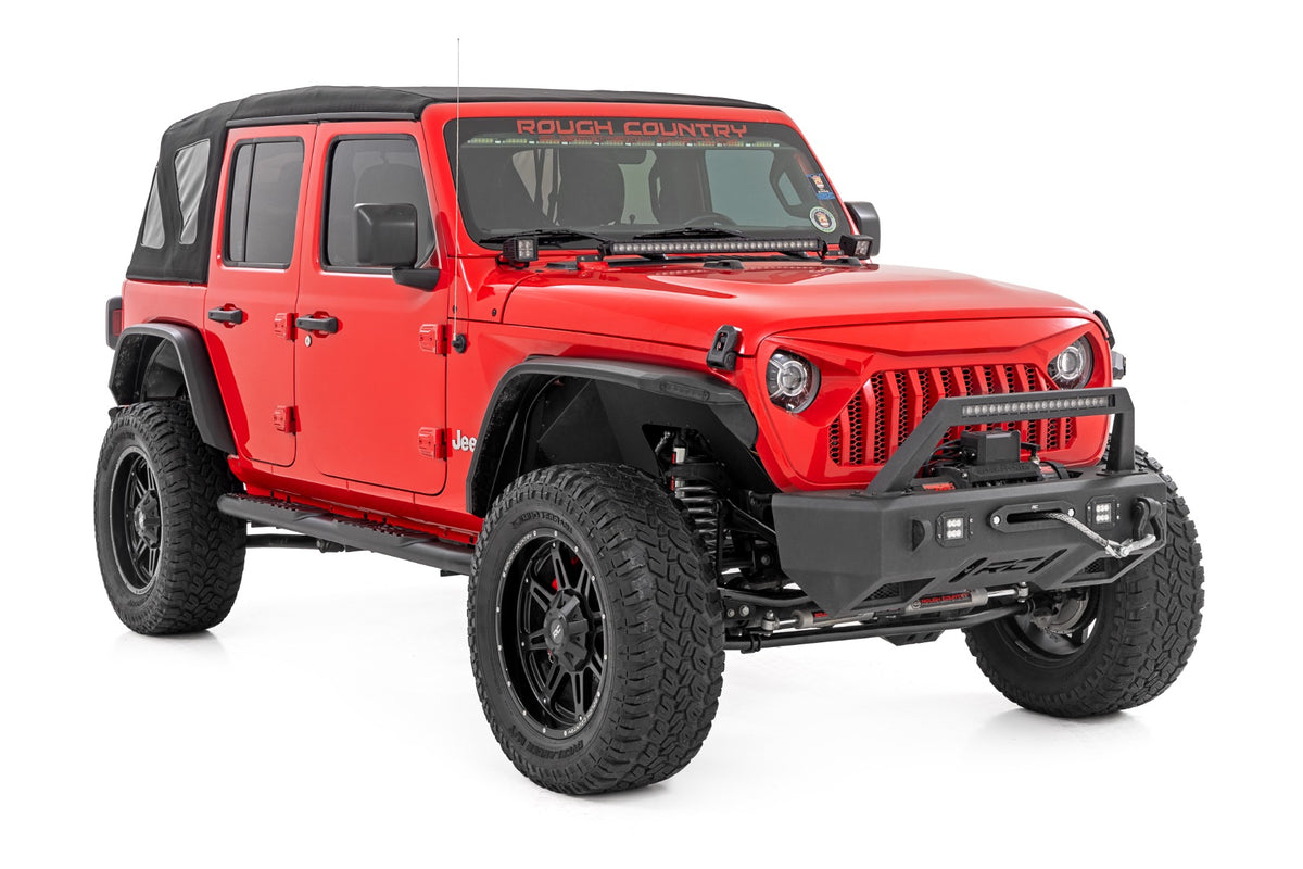 Rough Country Oval Nerf Steps 4 Door | Black | Jeep Wrangler Unlimited 4WD (2018-2026)