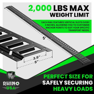 Rhino USA 8Ft E-Track Tie-Down Rails, Silver (4 Pack)