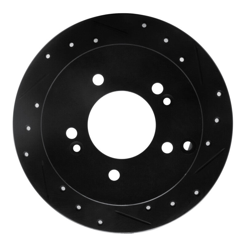 R1 01-10 Hyundai Tucson Rear Right Drilled & Slotted Black Brake Rotor