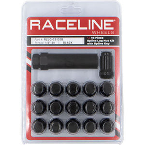 Raceline Spline Lug Nut Kit with Spline Key 1/2in-20 - 16 Pack - Black