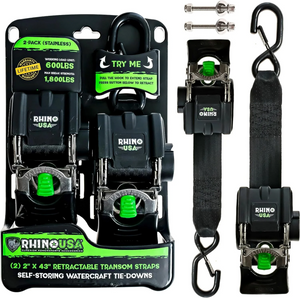 Rhino USA Retractable Transom Straps (2 Pack-Stainless)