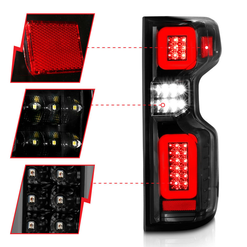 ANZO 19-21 Chevy Silverado Full LED Taillights Black Housing Clear Lens G2 (w/C light Bars)