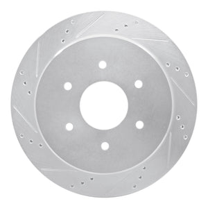R1 17-24 Nissan Titan Rear Left Drilled & Slotted Silver Brake Rotor