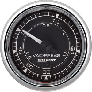 AutoMeter Chrono 2-1/16in VAC/Boost 30in HG/30PSI Mechanical Gauge - Chrome