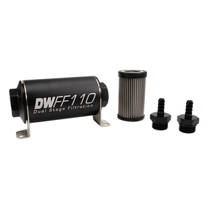 DeatschWerks Stainless Steel 5/16in 10 Micron Universal Inline Fuel Filter Housing Kit (110mm)