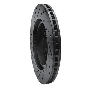 R1 09-23 Dodge Challenger Front Right Drilled & Slotted Black Brake Rotor