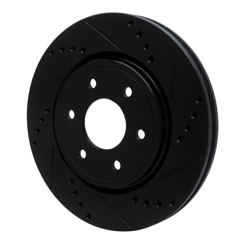 R1 05-25 Nissan Xterra Front Right Drilled & Slotted Black Brake Rotor
