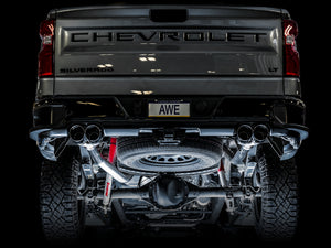 AWE Tuning 4th Gen GM 1500 6.2L 0FG Cat-Back Split Rear Exit (w/ Bumper Cutouts) - Quad Chrome Tips