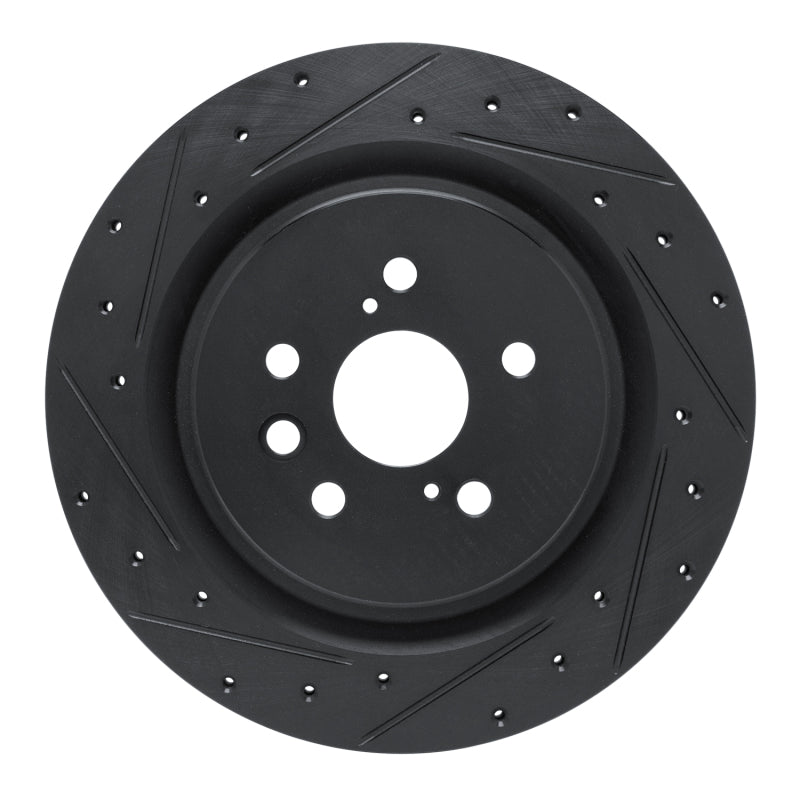 R1 2020-2025 Lexus RX350 Rear Left Drilled & Slotted Black Brake Rotor