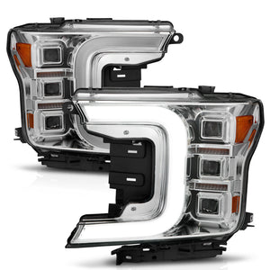 ANZO 18-20 Ford F-150 Full Led Projector Light Bar Style Headlights - Chrome Amber