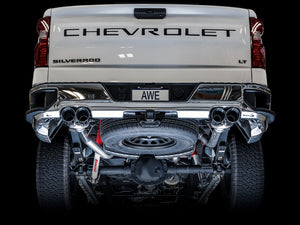 AWE Tuning 4th Gen GM 1500 5.3L 0FG Cat-Back Split Rear Exit (w/ Bumper Cutouts) - Quad Chrome Tips