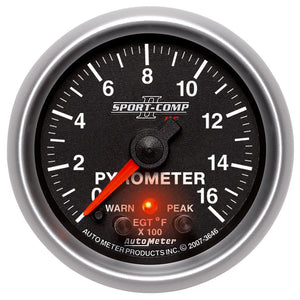 Autometer Sport-Comp II Full Sweep Electronic 0-1600 Deg F EGT/Pyrometer Peak & Warn w/ Elec Control