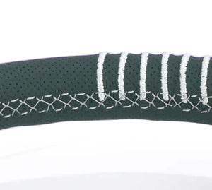 NRG Steering Wheel 1.5in Dish 350mm Black Perforated Leather - Emerald Stitching - Reinforced Spoke